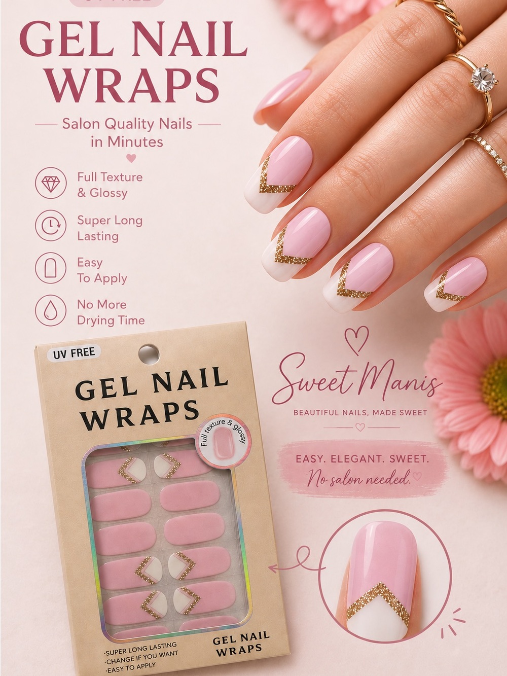 Blush & Gold Chevron Nail Wraps